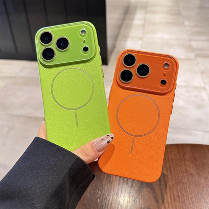 Litchi Pattern Leather Texture Magnetic Adhesive Case for Iphone 17 Pro Max/16/15/14/13 Transparent Mirror Surface Shock Protection Ultra-Thin Wireless Black Smartphone Protective