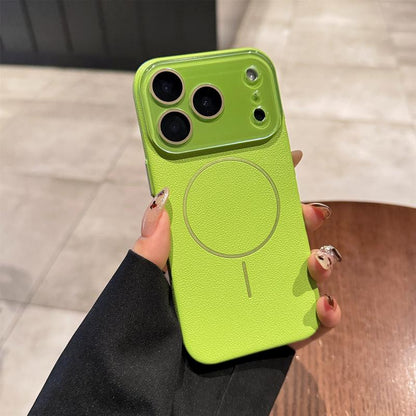 Litchi Pattern Leather Texture Magnetic Adhesive Case for Iphone 17 Pro Max/16/15/14/13 Transparent Mirror Surface Shock Protection Ultra-Thin Wireless Black Smartphone Protective