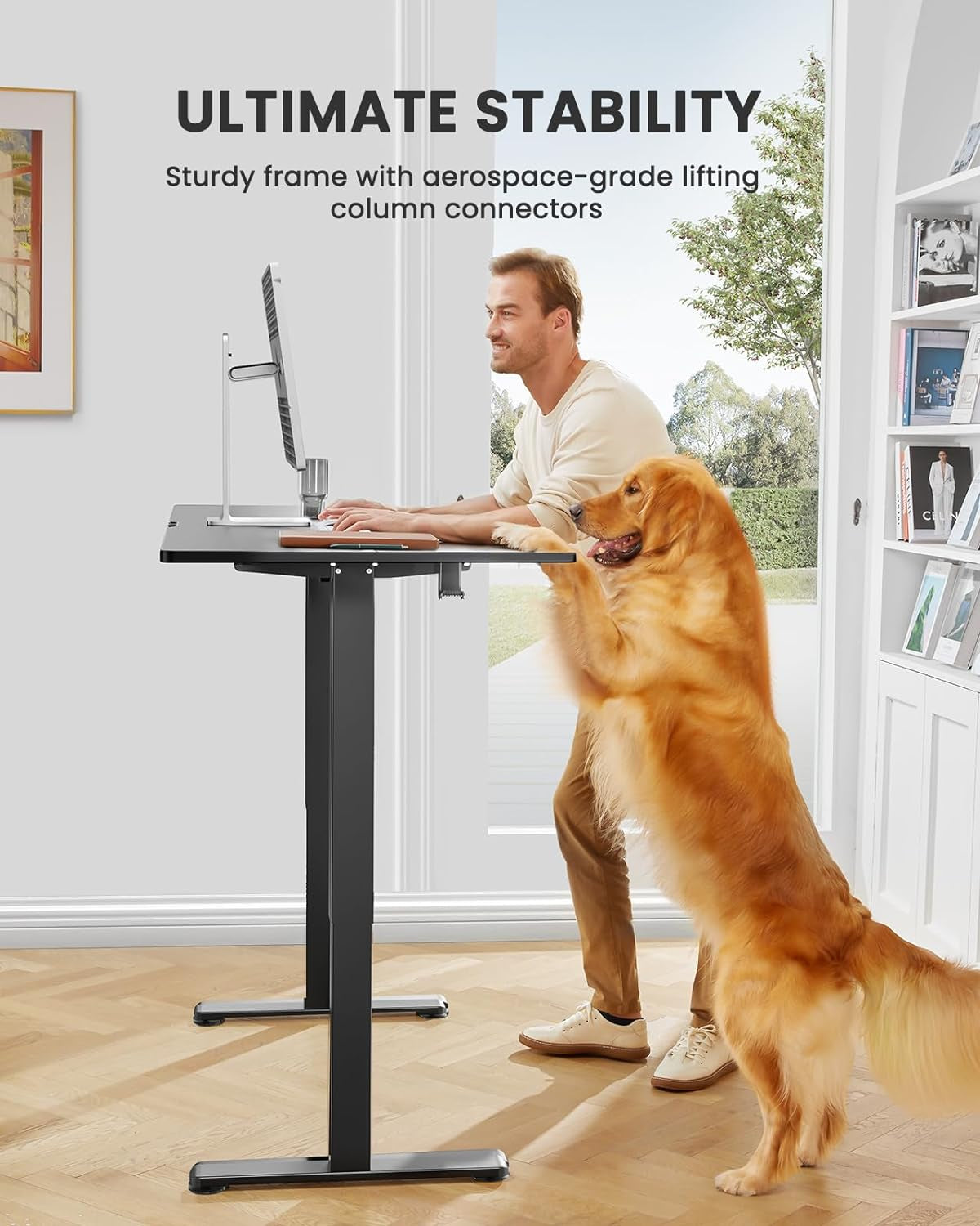 Height Adjustable Electric Standing Desk, 47.2 X 23.6 Inches Sit Stand up Desk, Memory Computer Home Office Desk with Two-Piece Desktop (Black)