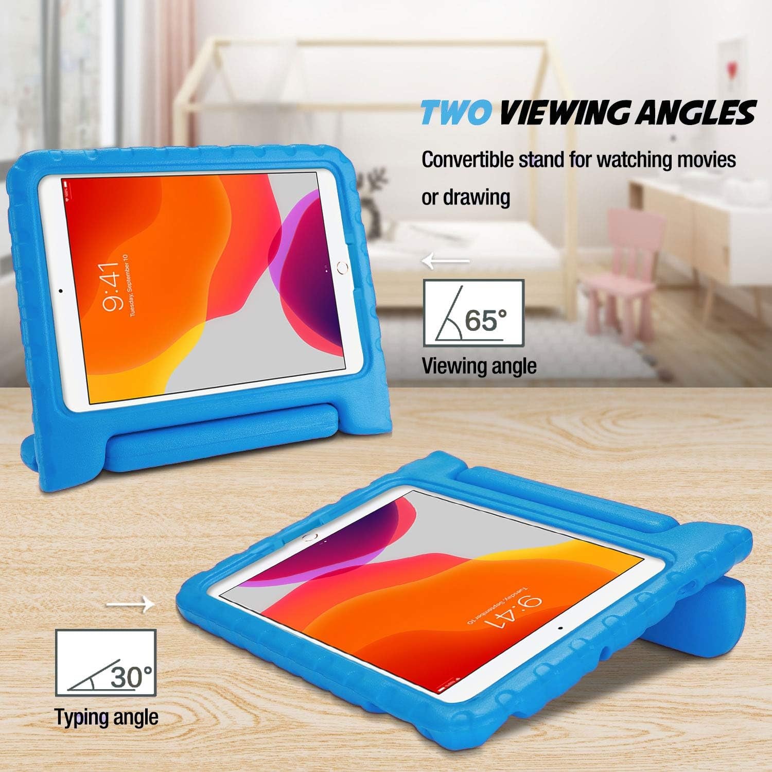 Kids Case for Ipad 9Th Generation/Ipad 8/Ipad 7, Ipad 10.2 Case 2021 2020 2019/Ipad Air 10.5/Ipad Pro 10.5 Kids Case, Shockproof Lightweight Case with Convertible Handle -Blue