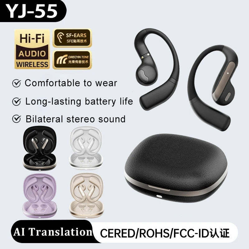 Smart AI Translation Headset True Wireless Sports Long-lasting Bluetooth Headset Stereo Sound Semi-in-ear Air Conduction Headset